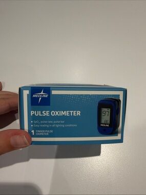 Medline Blue Pulse Oximeter - Finger SpO2 and Pulse Monitor